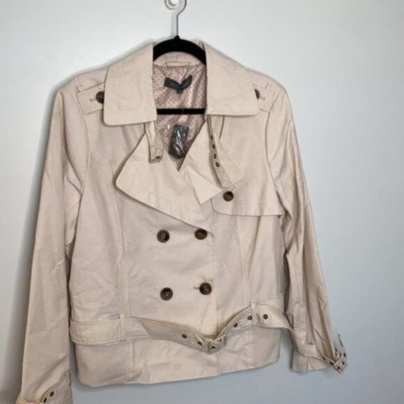 Addition Elle Women Ivory Short Double Breasted Trench Coat Jacket Plus Size X - Picture 3 of 16